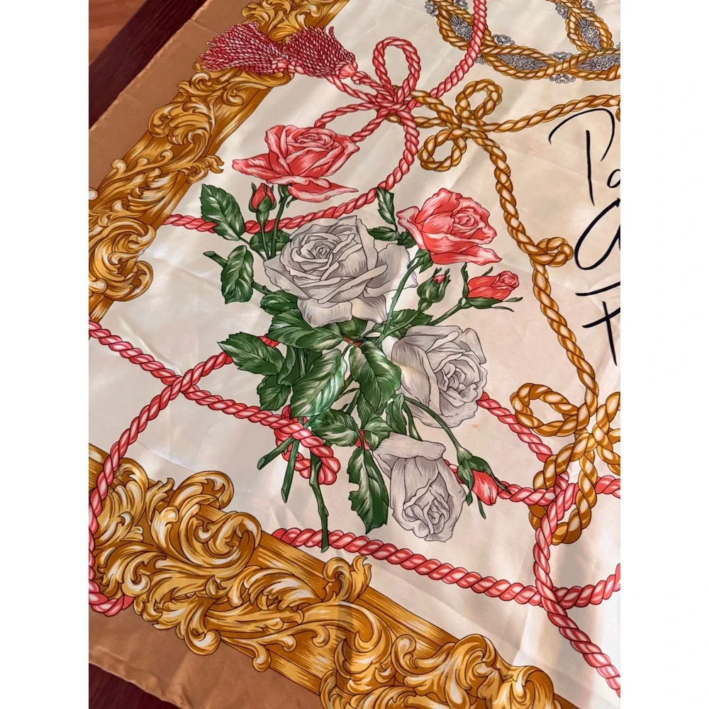 Moschino Silk Scarf Pace Amore e Fantasia Baroque Floral Gold Pink Square 35x35